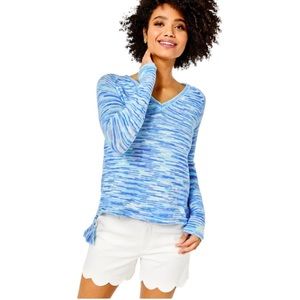 LILLY PULITZER JODY V-NECK SWEATER BLUE PERI HIGH TIDE SPACE DYE XL